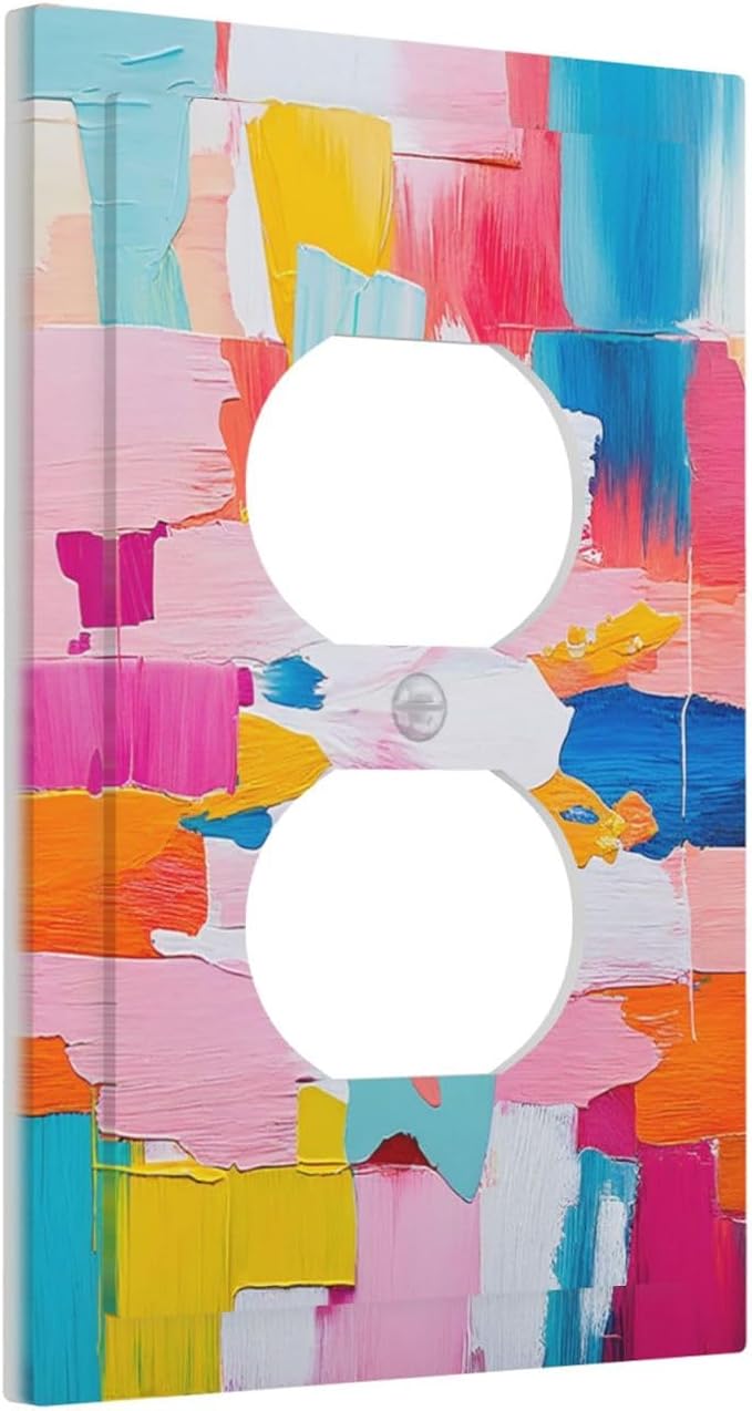 Outlet Covers Multicoloured Modern Watercolor Oil Painting 1 Gang Duplex Wall Plate Decorative Switch Plates Electrical Receptacle Faceplate Light Switch Cover for living Room Bedroom Decor