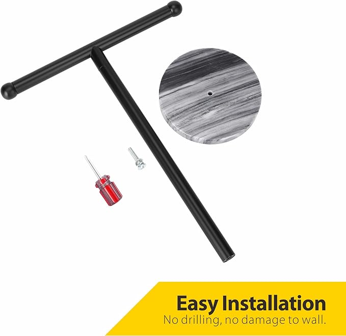 Black Hand Towel Holder Stand with Heavy Marble Base, T-Shape Towel Rack, Free-Standing for Bathroom Vanity Countertop, 304 Stainless Steel (Black)