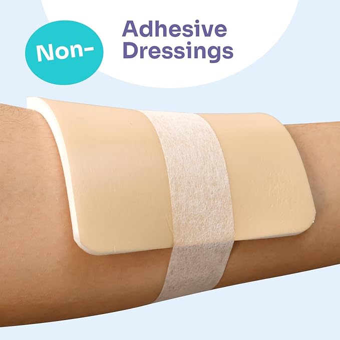 Conkote 10 Pack Foam Dressings Sterile Non-Adhesive Pads for Exudating Wounds 4"x4", FSA or HSA Highly Absorbent Waterproof Dressings for Wound Care, Ulcers, Post Op Trauma, Injuries, Burn