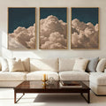 IARTTOP Large Cloud Canvas Wall Art Framed 16x24 Inch Navy Blue Cloud Painting Set of 3 Modern Abstract Sky Landscape Wall Decor For Living Room Bedroom Office