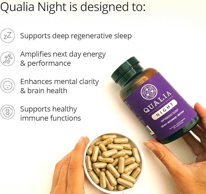 Qualia Night Sleep Aid | Non-Habit Forming | Science-Backed Supplement for Deep Refreshing Sleep | Melatonin-Free, Vegan, Non-GMO, Gluten-Free 80 Count | (1 Month Supply)