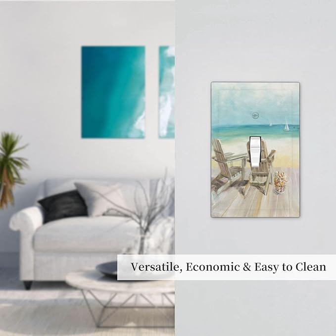 Light Switch Cover Beach Beach Chair Seascape Blue Ocean 1 Gang Wall Plate Cover Modern Coastal Single Toggle Outlet Covers Decorative Switchplate Electrical Faceplate for Bathroom Bedroom Dec