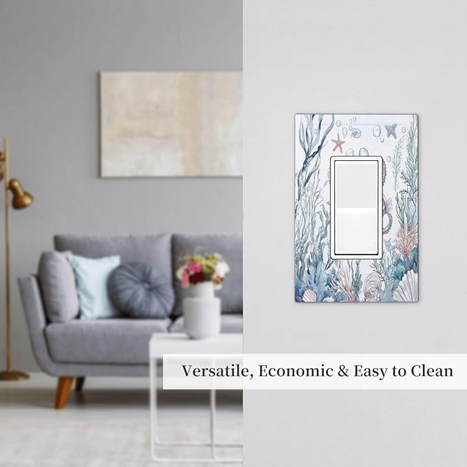 Decorative Outlet Covers Ocean Coral Seahorse Seashell Starfish 1 Gang Single Rocker Light Switch Cover Plate Wall Plates Gfci Faceplate For Bathroom Home Decor