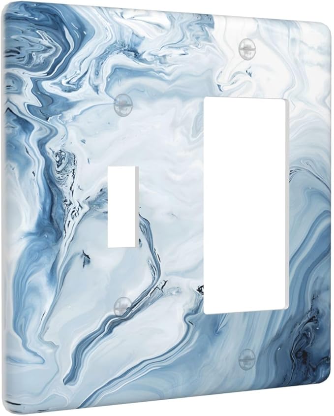 Light Blue Marble Texture Abstract Print Outlet Covers 1 Toggle 1 Rocker Combination Decorative Wall Plate Electrical Switch Plates Light Switch Cover Plate for Bathroom Kitchen Home Decor