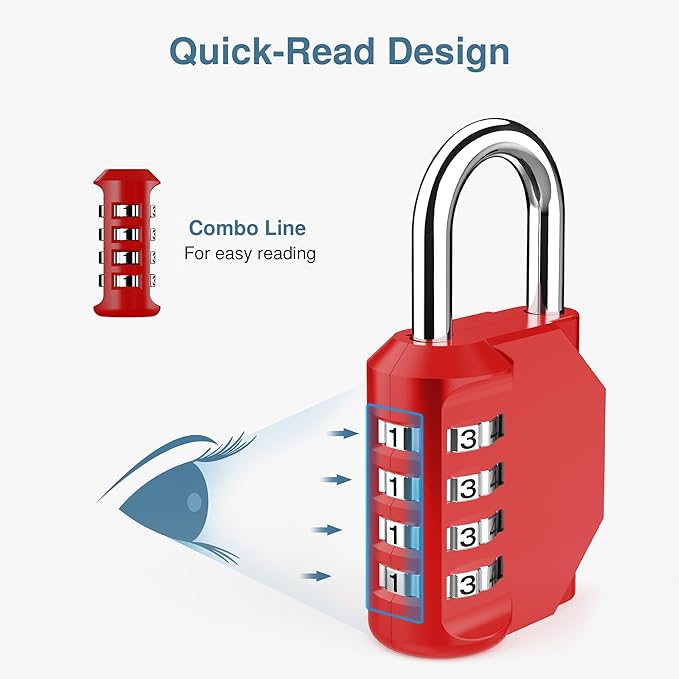 Puroma 2 Pack Combination Lock 4 Digit Outdoor Waterproof Padlock for School Gym Locker, Sports Locker, Fence, Toolbox, Gate, Case, Hasp Storage (Red)