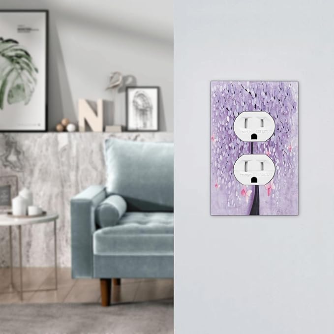 Outlet Covers 3D Purple Tree 1 Gang Duplex Light Switch Cover Plate Decorative Wall Plates Electrical Switchplate Receptacle Cover for Bathroom Bedroom Decor
