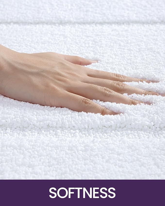 DEXI Bathroom Rugs 24x16, Washable Non Slip Bath Mat for Shower Floor, Absorbent Quick Dry Bathmat with Rubber Backing, Ultra Soft Plush Carpet for Tub, White