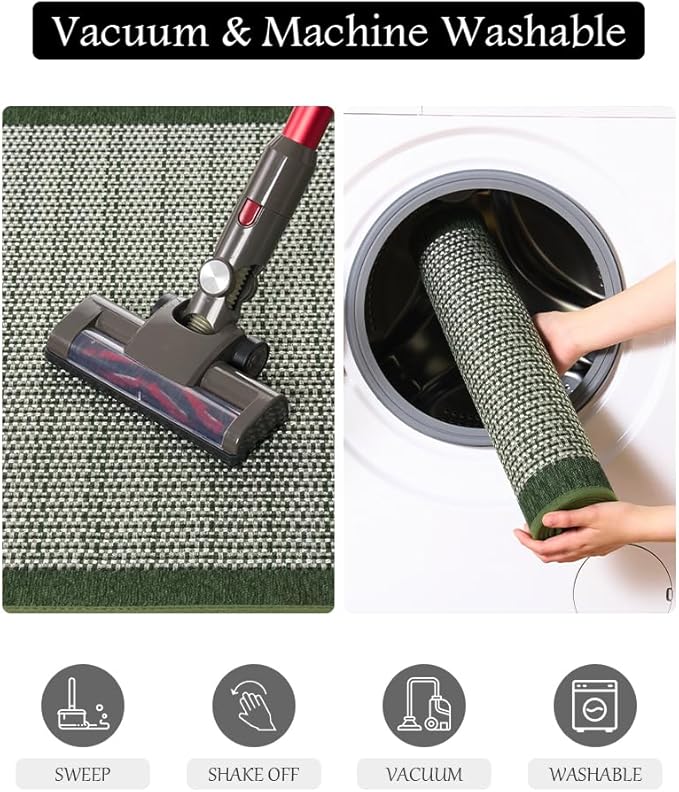 PADOOR Kitchen Mats for Floor, Kitchen Rugs Non Slip Washable, Rubber Backed Kitchen Runner Super Absorbent Kitchen Floor Mat Sink Rug, 20"x47" Green