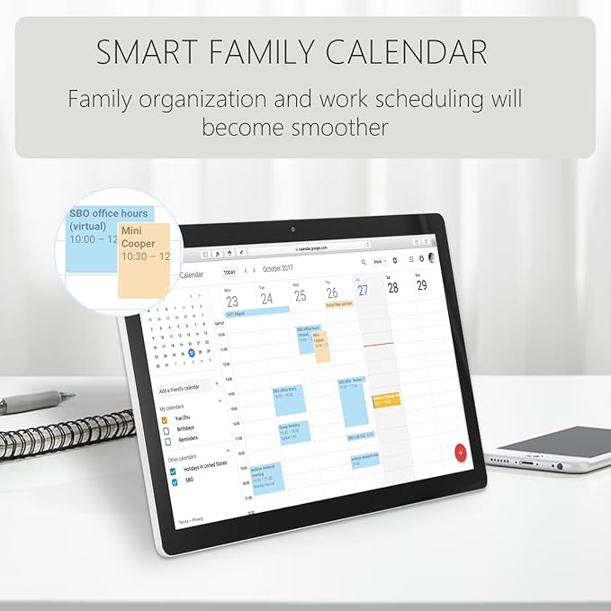 15.6 to 27 inch Touchscreen Digital Calendar & Wall Planners, Smart Whiteboard Calendar for Chore Chart & Work Schedule, Built in Speakers and Camera, Include Wall Mount & Desk Stand (21.5-inch)