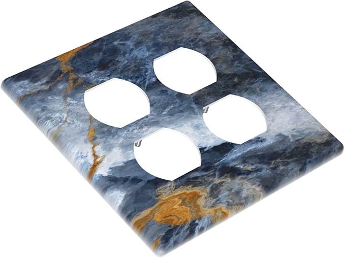 Decorative Switch Plate Covers Gold Dark Blue Gilt Haze Marble 2 Gang Outlet Covers Double Duplex Light Switch Cover Plate Gfci Wall Plate for Bathroom Decor