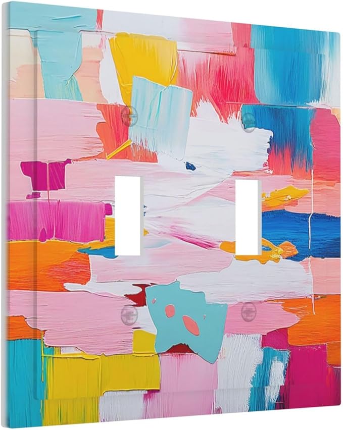Decorative Switch Plates Multicoloured Modern Watercolor Oil Painting 2 Gang Double Toggle Outlet Light Switch Cover Wall Plate Electrical Faceplate for living Room Bedroom Decor