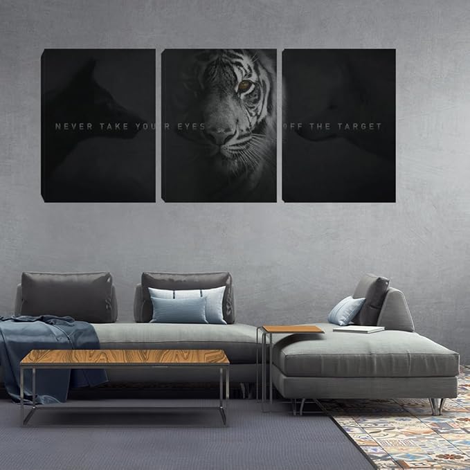 Unbruvo Tiger Motivational Wall Art - 3 Piece Canvas Prints for Office, Inspirational Leadership Quotes, Black Tiger Picture Wall Decor for Living Room, Bedroom(36''Wx 16''H)