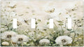Dandelions Butterflies Watercolor Wildflowers Floral Light Switch Covers Quad Toggle Electrical Faceplate 4 Gang Wall Plate Decorative Switch Plates Cover for Bedroom Living Room Decor