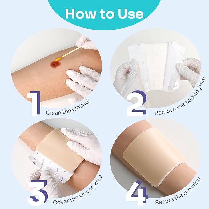 Conkote Silicone Foam Dressing Without Border 10 Pack, FSA or HSA 4"x4" Highly Absorbent Adhesive Wound Bandages for Post-Operative, Pressure Ulcers, Diabetic Foot Ulcers, Venous Leg Ulcers
