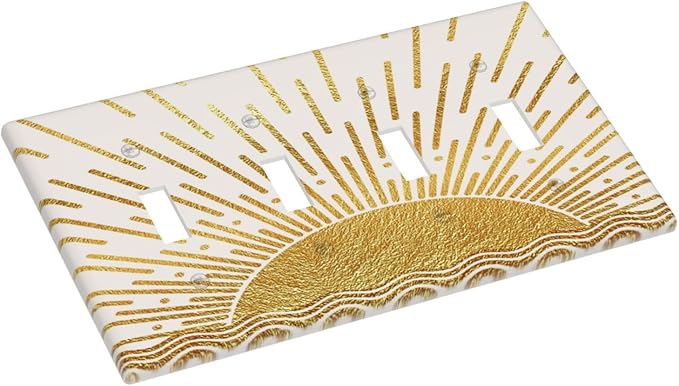 Mid Century Boho Golden Sun Sunrise Sunset Light Switch Covers Quad Toggle Electrical Faceplate 4 Gang Wall Plate Decorative Switch Plates for Bed Room Living Room Decor