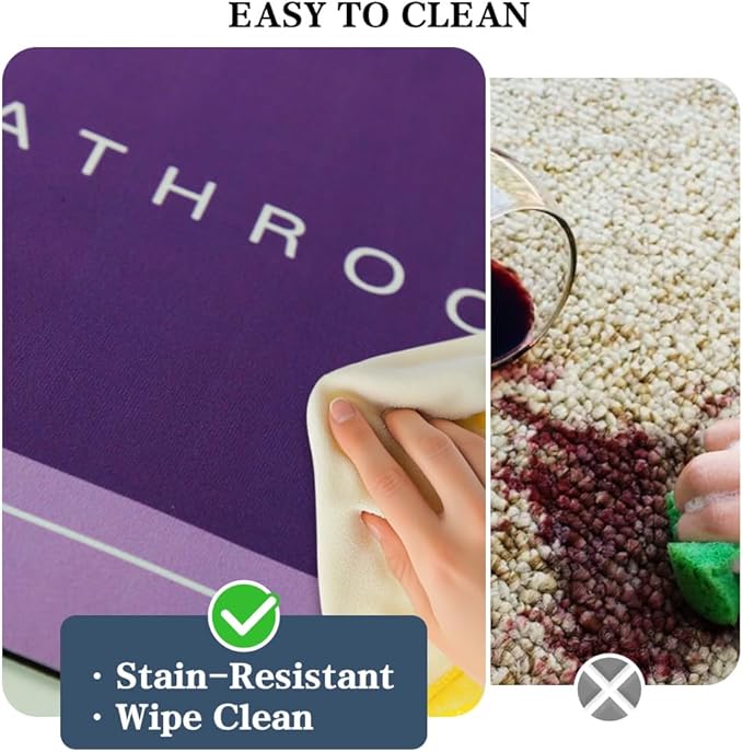 Bath Mat, Super Absorbent Non Slip Quick Dry Thin Rubber Mats for Bathroom Floor, Fit Under Door, Shower Rug for Bathtub, Shower, Purple
