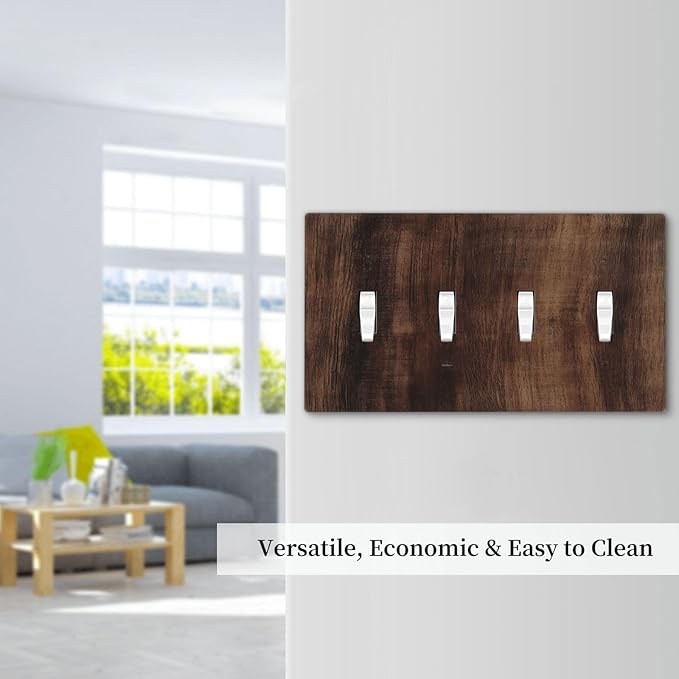 Decorative Switch Plate Covers Rustic Farmhouse Brown Wood Barn Door 4 Gang Light Switch Cover Plate Quad Toggle Wall Plate Light Switch Covers for Bathroom Decor