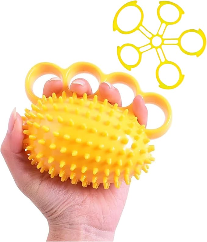 Hand Exerciser Ball and Finger Stretcher, Hand Grip Strengthener Trainer, Squeeze Balls, Wrist Pain Relief (Yellow)