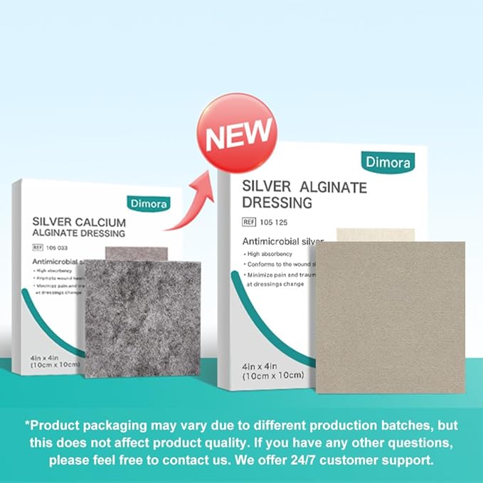 Dimora Upgrade Silver Calcium Alginate Wound Dressing -Antibacterial Non Stick Gauze, Highly Absorbent Sterile Bandage Pads,4'' x 4'' Patches 5 Packs