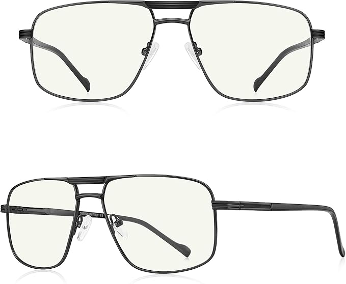 Reading Glasses for Men Square Double Bridge Blue Light Blocking Computer Readers