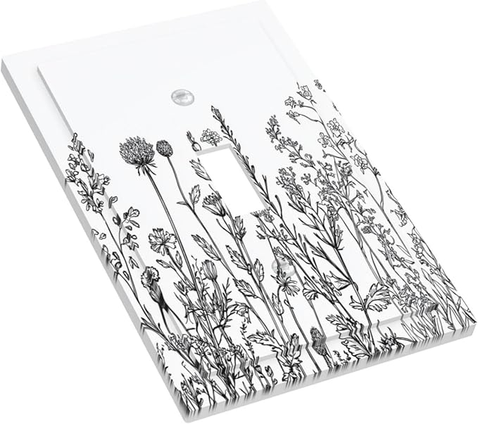 Decorative Light Switch Cover Floral Wildflower Rustic Plant Leaves 1 Gang Single Toggle Device Electrical Faceplate Switchplates Decorator Outlet Wall Plate For Farmhouse Cabin Decor