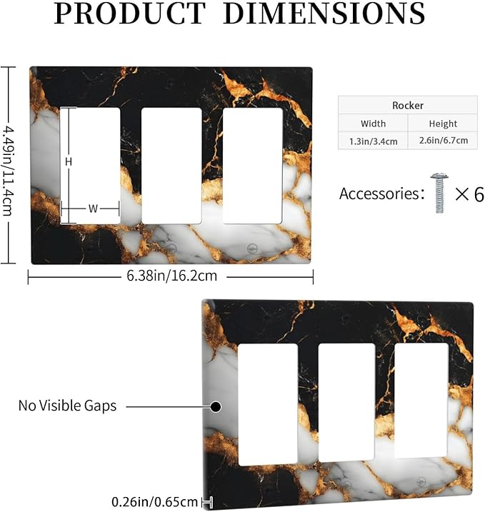 Decorative Outlet Covers Black Gold Marble 3 Gang Gfci Wall Plate Triple Rocker Light Switch Cover Plate Switch Plate Covers for Country Bathroom Bedroom Decor