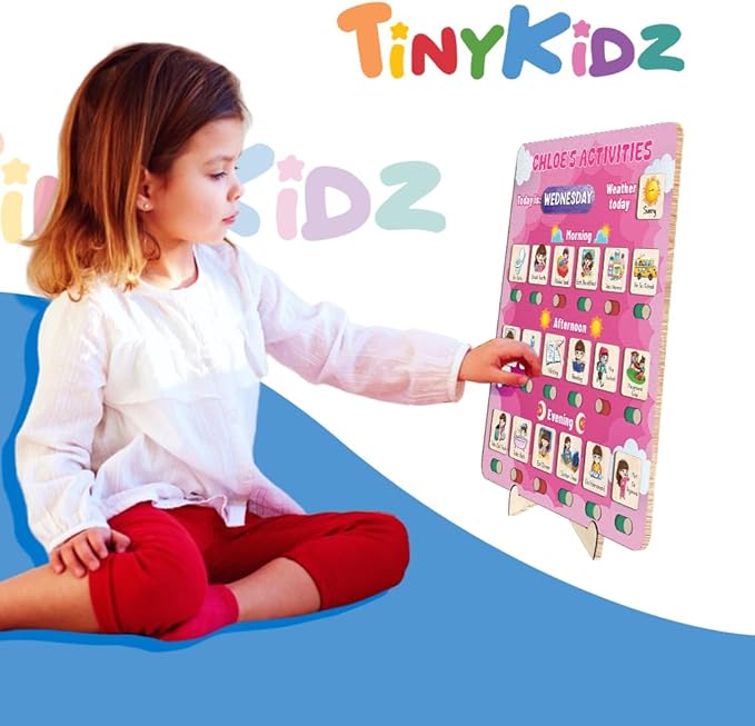 Personalized Wooden Daily Routine Chart 12x14", Visual Schedule, Daily Responsibilities for Kids, Morning Bedtime Routine Chart for Toddlers (10)