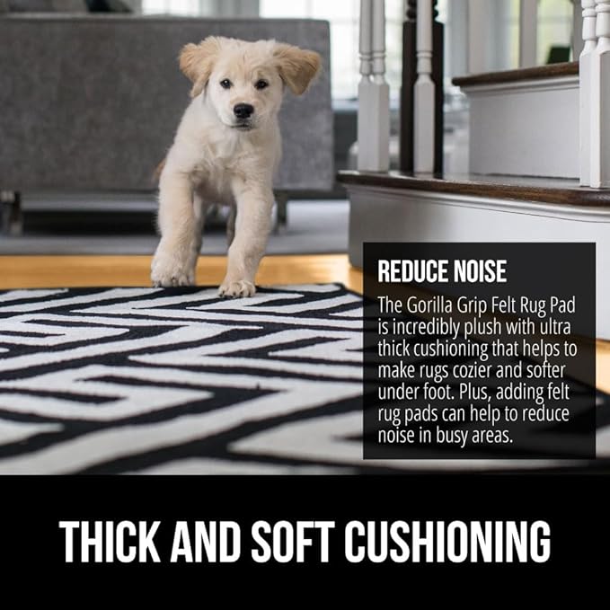 GORILLA GRIP Felt and Natural Rubber Stay in Place Slip Resistant Rug Pad, 1/8in Thick, 5x8 FT Protective Padding Under Area Rugs, Cushioned Gripper Pads, Carpet Runners, Hardwood Floors Protection