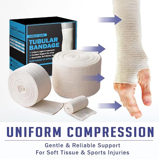 EVERLIT Elasticated Tubular Support Bandage | Stockinette Tubing for Large Arm, Knees, Legs | Light to Moderate Compression Bandage Roll For Tissue Support (Size C | 2.75" x 11 yd)