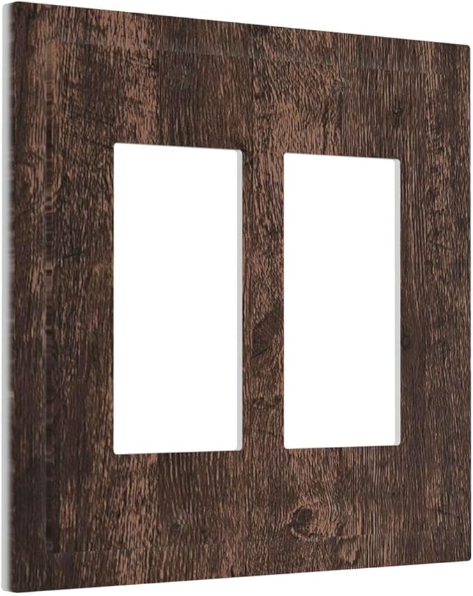 Decorative Outlet Covers Rustic Dark Brown Wood Grain 2 Gang Double GFCI Rocker Electrical Wall Panels Light Switch Cover Plate for Farmhouse Bedroom Decor