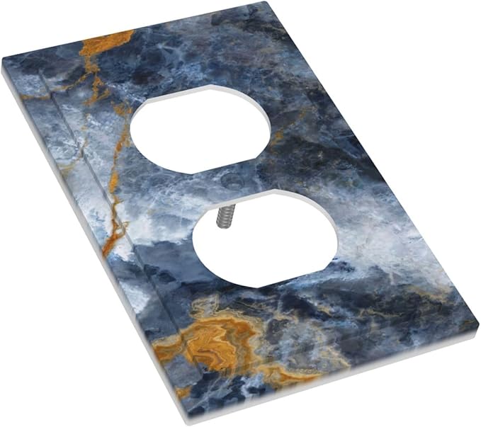 Outlet Covers Gold Dark Blue Gilt Haze Marble Decorative 1 Gang Duplex Light Switch Cover Plate Receptacle Wall Plate Electrical Switch Plate Covers for Bathroom Decor