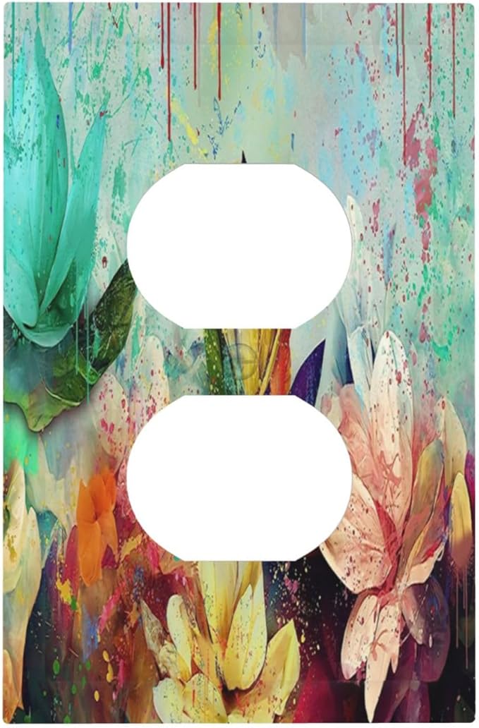 Outlet Covers Watercolor Flower Colorful Floral 1 Gang Duplex Light Switch Cover Plate Decorative Wall Plates Electrical Switchplate Receptacle Cover for Bathroom Bedroom Decor
