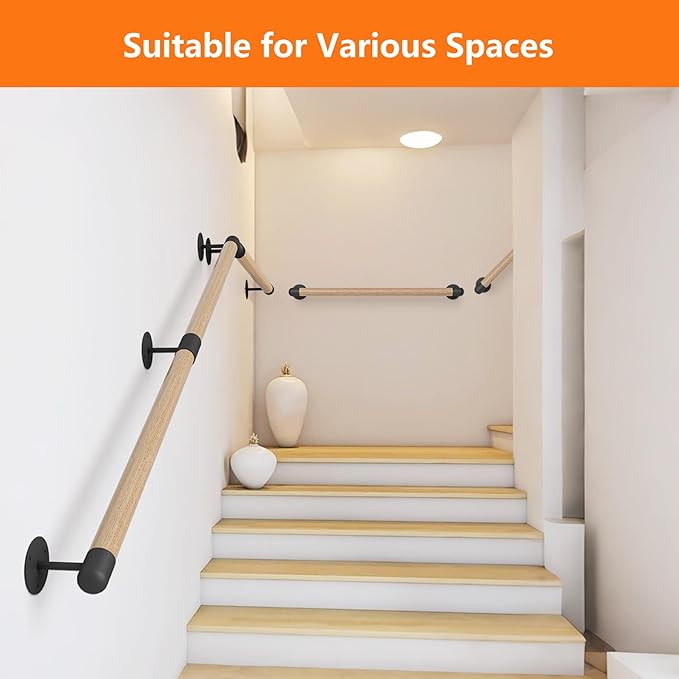 3FT Round Wooden Stair Handrail,Indoor Staircase Handrail,Wall Mount Support Stair Railings, Non-Slip Safety Corridor,Lofts,Patio,Guardrail,Home Wood Hand Railings for Elderly,Children,Disable People
