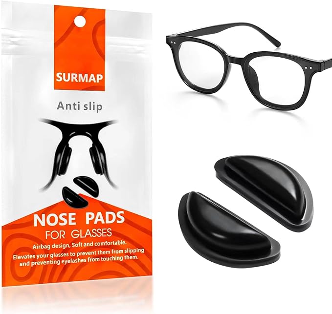 Eyeglass Nose Pads, Comfort Soft Silicone Glasses Nose Pad, with Sticky Backing, Anti-Slip Heighten Air Chamber Glasses Grips for Eyeglasses and Sunglasses (10 Pairs, Black)