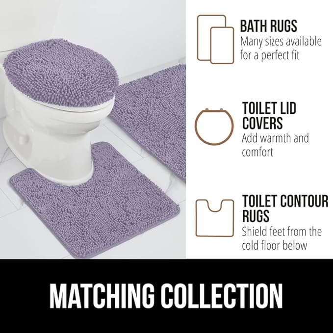 GORILLA GRIP Bath Rug Mat 30x20, Thick Soft Absorbent Chenille, Quick Dry Microfiber Mats, Rubber Backing Washable Shower Floor Rugs, US Designed Bathroom Bathmat Home Decor Accessories, Light Purple