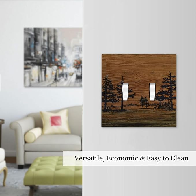 Decorative Light Switch Cover Plate Rustic Farmhouse Brown Board Pine Tree Wood Grain 2 Gang Switch Plate Covers Double Toggle Wall Plate Dual Device Faceplate for Bathroom Decor