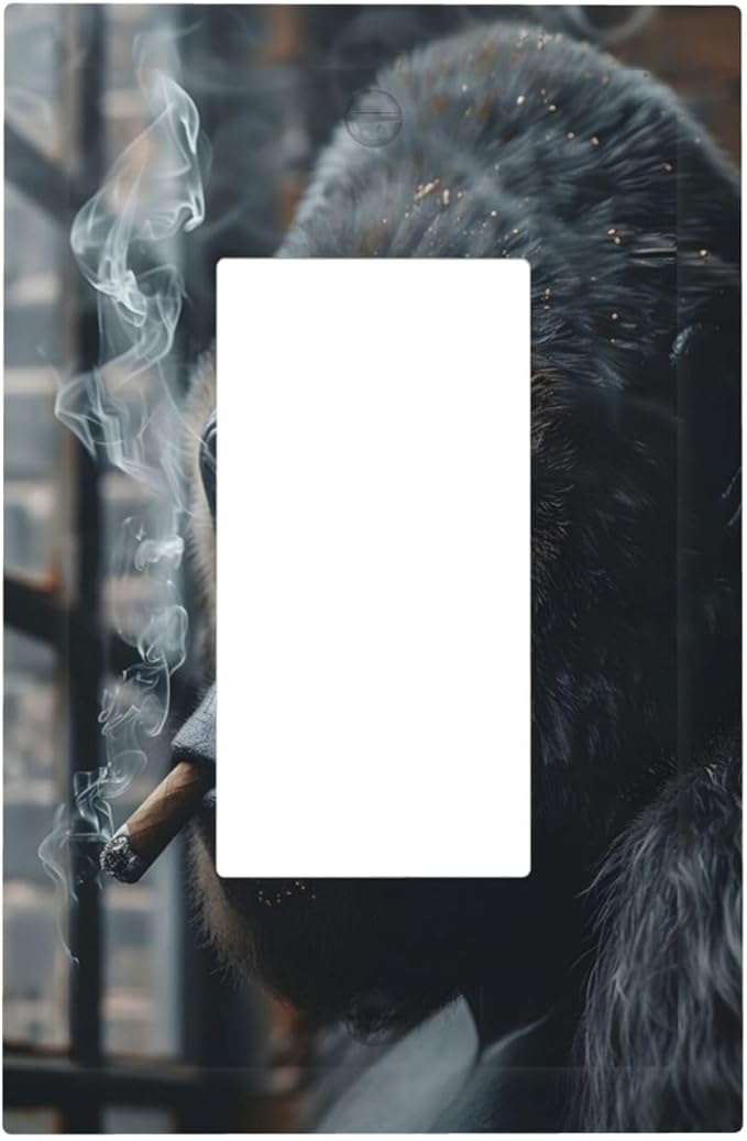 Funny Animal Smoking Black Orangutan Decorative Outlet Covers 1 Gang Single Rocker Light Switch Cover Plate Wall Plates GFCI Faceplate for Farmhouse Home Office Decor