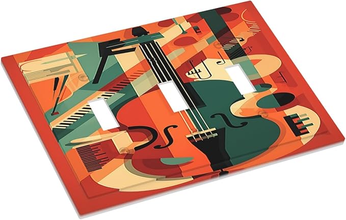 Decorative Switch Plates Violin Abstract Jazz Colorful Painting 3 Gang Wall Plate Triple Toggle Light Switch Cover Faceplate Electrical Wall Panels for living Room Office Decor