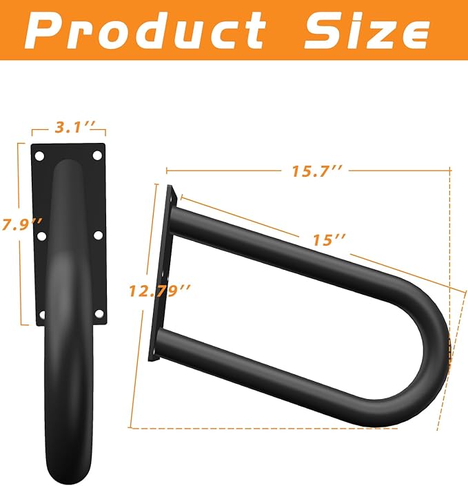 2 Pack Handrails for Outdoor Step Black Safe Grab Bar Railing U Shaped Pipe Metal Handrail Hand Railing Stair Indoor or Outdoor Stair Wall-Mount Used Walls for Garage Porch Patio Garden Entrance