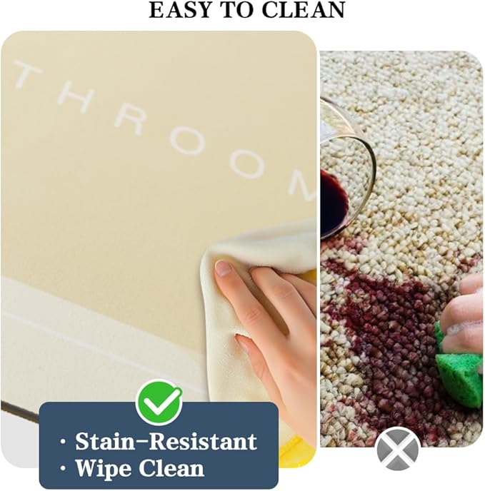 Bath Mat - Super Absorbent Non Slip Quick Dry Thin Rubber Mats for Bathroom Floor, Fit Under Door, Shower Rug for Bathtub, Beige