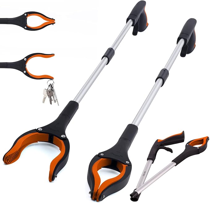 2-Pack Extra Long Grabber Reacher, 32" Foldable Trash Picker Grabber with Strong Magnetic Tip, 90° Rotating Head Trash Gripper, Trash Claw Grabber Tool,Hand Grabber for Reaching