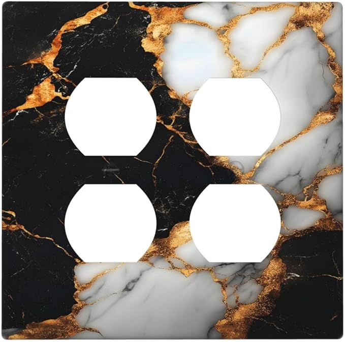 Decorative Switch Plate Covers Black Gold Marble 2 Gang Outlet Covers Double Duplex Light Switch Cover Plate Gfci Wall Plate for Country Bathroom Bedroom Decor