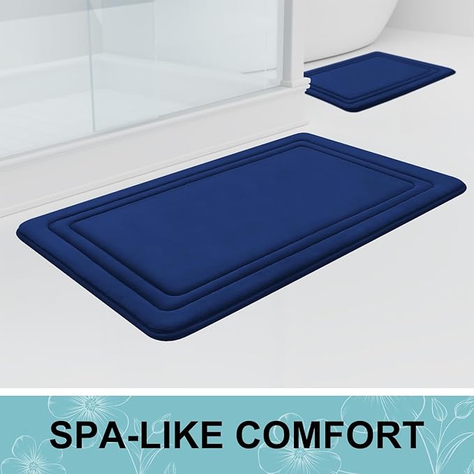 Grandaily Memory Foam Bath Mat Rug 44x24, Ultra Soft, Non-Slip and Absorbent Bathroom Rugs, Machine Wash Dry, Comfortable Bath Carpet for Bathroom Floor, Tub and Shower, Navy Blue