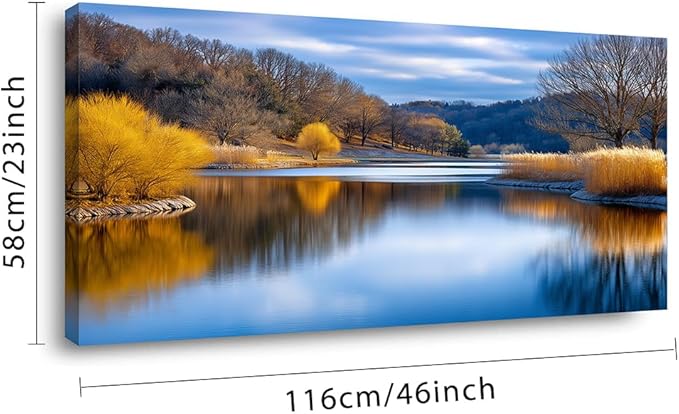 Beautiful Yellow Forest Park Wall Art for Living Room Office Calm Lake Blue Painting Prints Nature Autumn Canvas Artwork Over The Couch Bedroom Decor Large