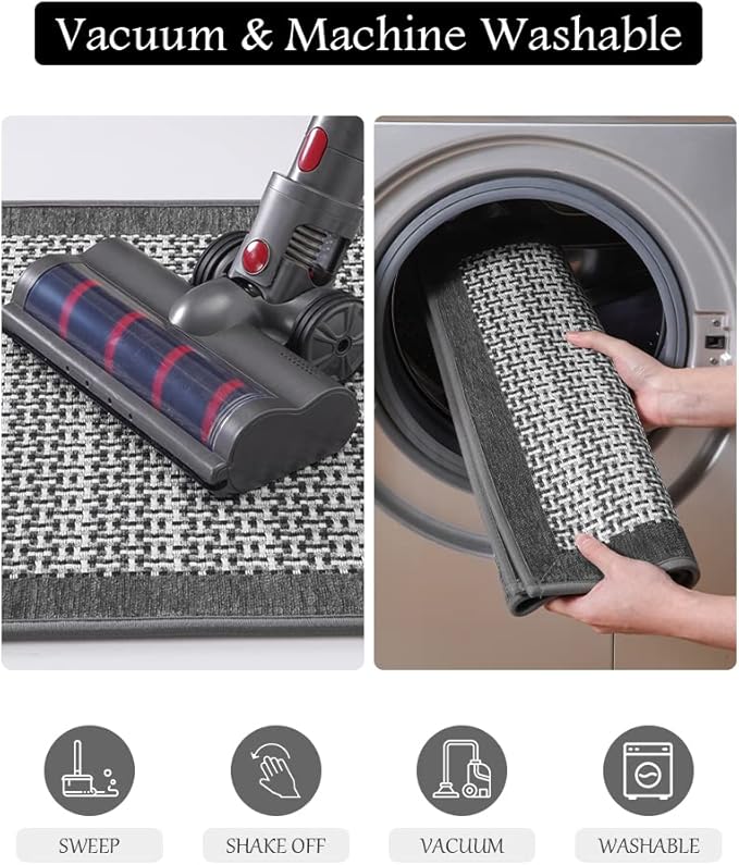 PADOOR Kitchen Mats for Floor, Kitchen Rugs Non Slip Washable, Rubber Backed Kitchen Runner Super Absorbent Kitchen Floor Mat Sink Rug, 20”x47” Grey