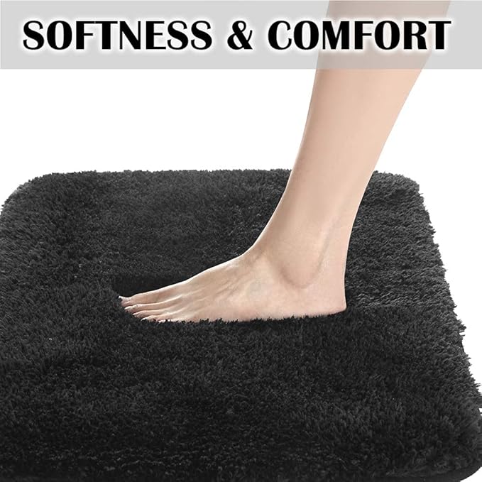 Suchtale Non Slip Bath Mat (16 x 24, Black) Soft Microfiber Shaggy Mat for Shower Machine Washable Thick Plush Rug