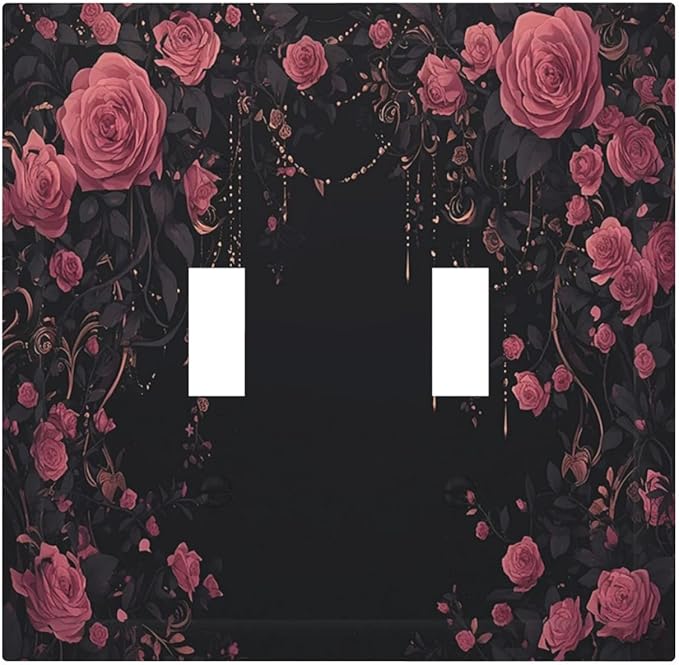 Decorative Switch Plates Dark Background Red Rose Leaf 2 Gang Double Toggle Outlet Light Switch Cover Wall Plate Electrical Faceplate for Bedroom living Room Decor