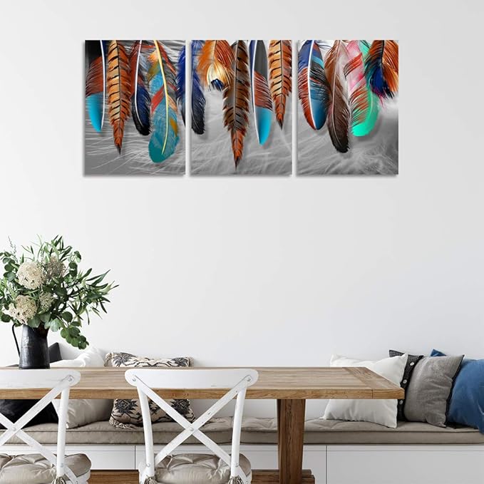 Yetaryy 3 Panels Canvas Wall Art Modern Wall Decor Landscape Color Feather Cool Painting Picture Print Poster Artwork Wall Decoration Home Decor for Living Room Dining Room Bedroom - 72" Wx36 H