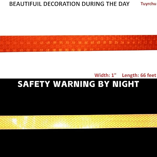 Industrial Reflective Tape Orange Outdoor Waterproof 1 inch, High Visibility Hazard Conspicuity Safety Marking Tape (66 feet)
