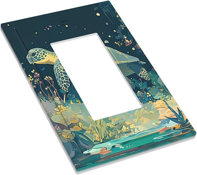 Decorative Outlet Covers Fantasy Sea World Sea Turtle Floral Plant 1 Gang Single Rocker Light Switch Cover Plate Wall Plates GFCI Faceplate for Kids Room Nursery Decor
